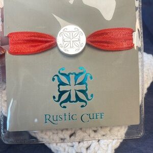 Rustic Cuff Vibrant Orange Stacking Bracelet with Silver Emblem